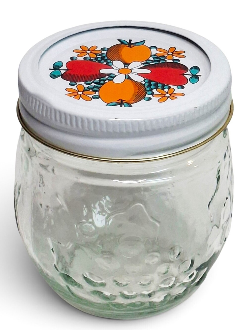 Kerr Country Kitchen Mason Jar Vintage Fruit Embossed Storage Jar Lithograph Lid